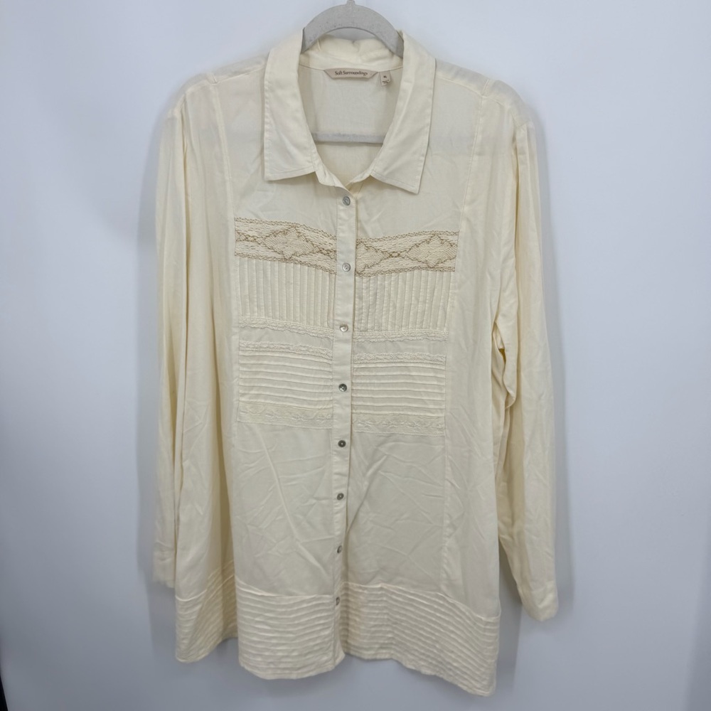 Soft Surroundings Ivory cream Cotton Pintuck Tunic - XL button front